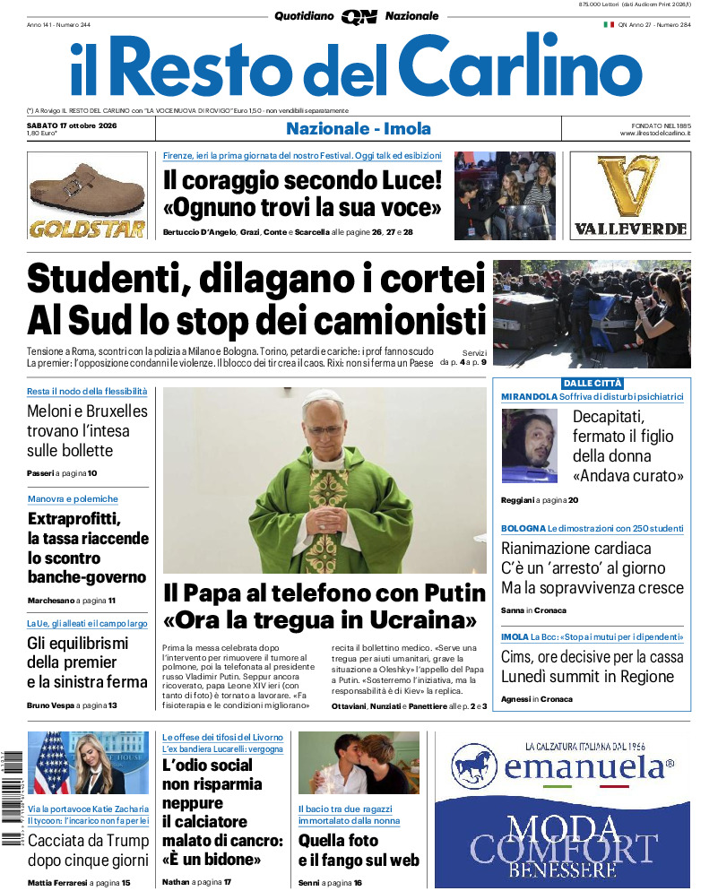 Prima-pagina-il resto del carlino-edizione-di-oggi-20261017